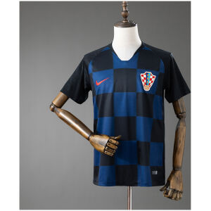 Front view of Mens Croatia Retro Away Jersey 2018 in dark navy and black checkerboard on mannequin