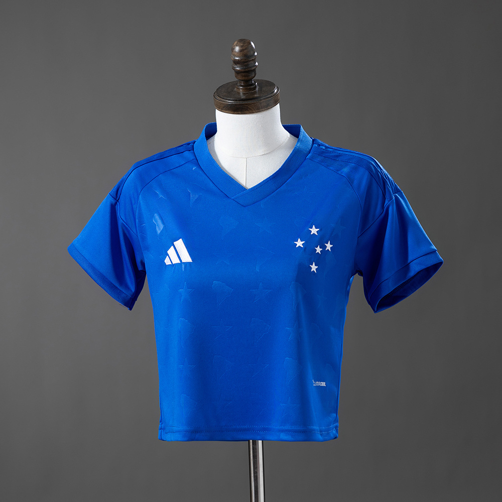 Womens Cruzeiro Style Home Crop Top 2026/27 Women's blue Cruzeiro cropped home top 2026/27 front view