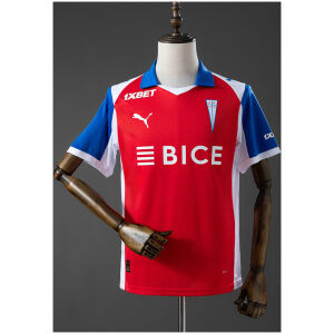 Mens Club Deportivo Universidad Catolica Away Jersey 2026/27 Red Universidad Catolica away jersey with blue sleeves front view