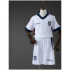 Kids Ecuador Third Kit 2026 front view with white jersey, navy collar, and matching white shorts