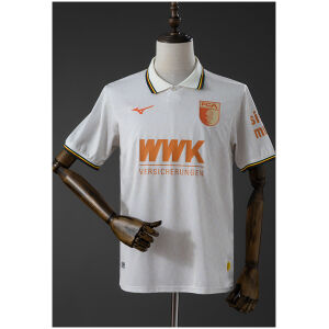 Mens FC Augsburg Fourth Jersey 2025/26 front view in cream white with terracotta crest and polo collar