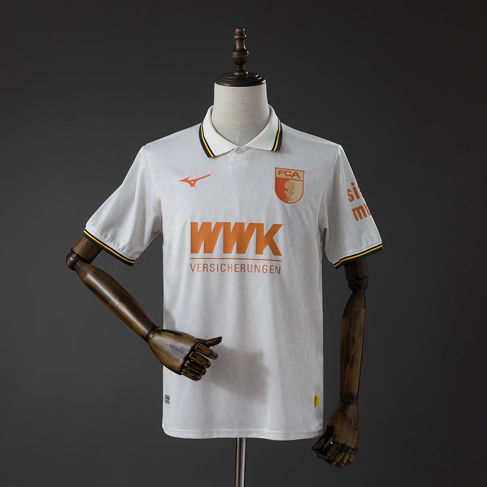 Mens FC Augsburg Fourth Jersey 2025/26 Mens FC Augsburg Fourth Jersey 2025/26 front view in cream white with terracotta crest and polo collar