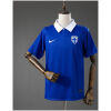 Mens Finland Away Jersey 2026 front view in royal blue with white polo collar and Suomi shield crest