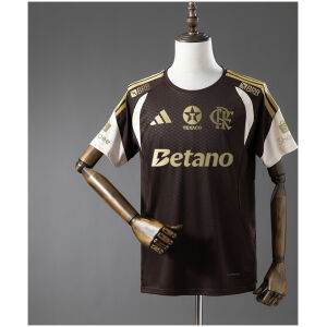 Front view of the Mens Flamengo All sponsors Brown Training Kit Jersey 2026/27 in brown with gold sponsors