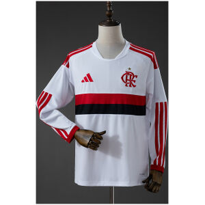 Mens Flamengo Long Sleeve Away Jersey 2026/27 front view in white with red and black chest band