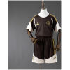 Front view of the Kids Flamengo Training Kit Kit 2026/27 in espresso brown and gold with shorts