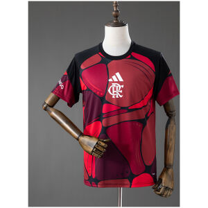 Front view of the Mens Flamengo Pre-Match Jersey 2026/27 with red pebble graphics and centered CRF crest