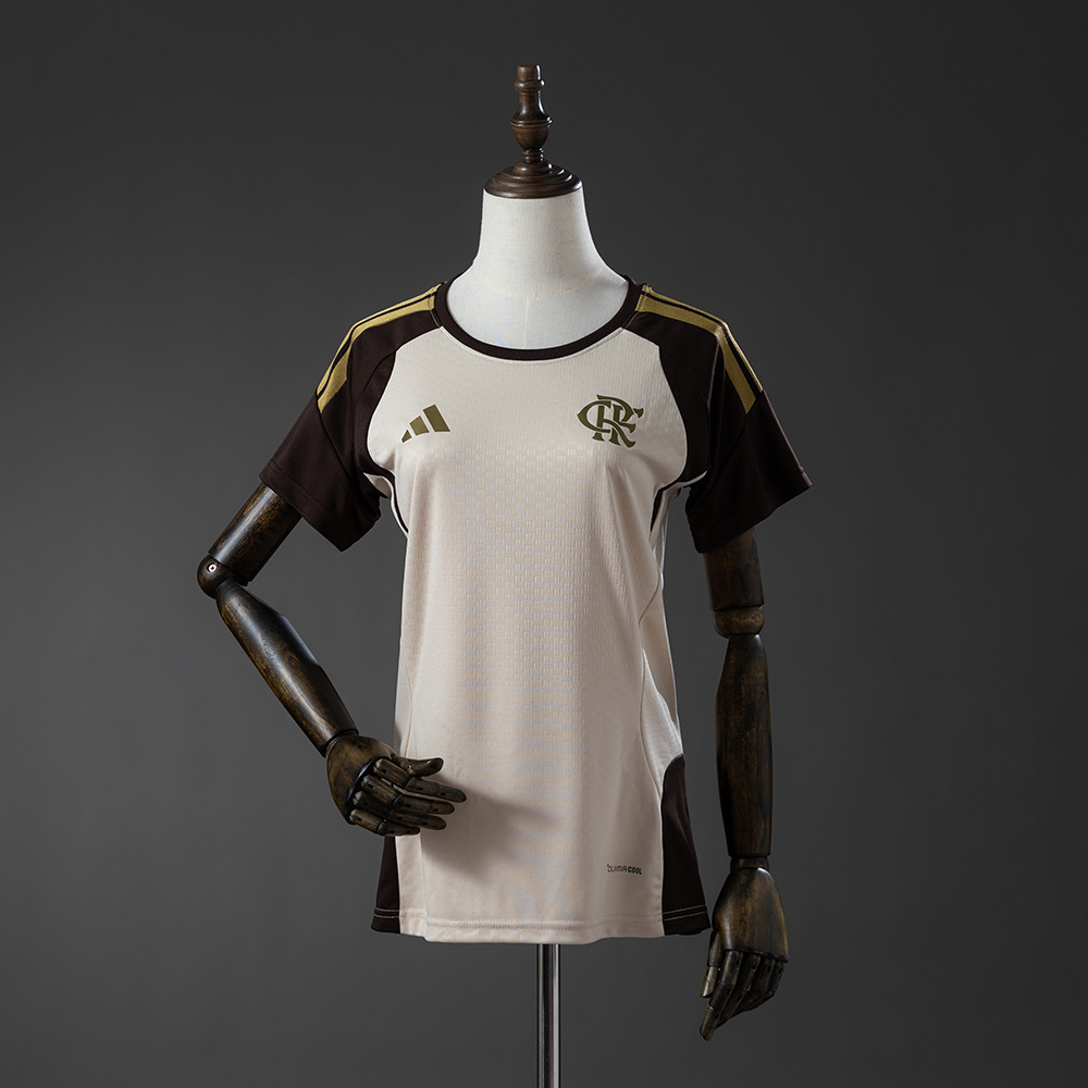 Mens Flamengo Jersey 2026/27 Front view of the Mens Flamengo Jersey 2026/27 in cream with espresso brown sleeves and gold CRF crest