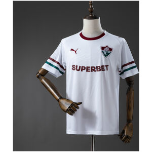 Front view of the Mens Fluminense Away Jersey 2026/27 in white with garnet collar and tricolor cuffs