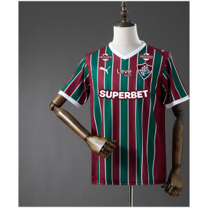 Mens Fluminense Sponsor All Logos Home Jersey 2026/27 Front view of the Mens Fluminense Sponsor All Logos Home Jersey 2026/27 in vertical stripes with full sponsors