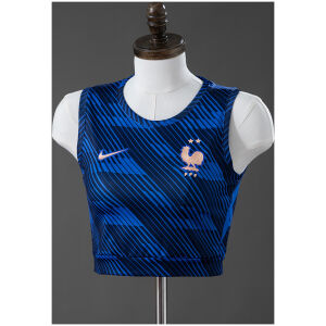Womens France Style Home Crop Top 2026 Womens France Style Singlet Kits Home Crop Top 2026 front view in royal blue with rose gold FFF crest