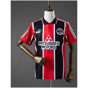 Mens Eintracht Frankfurt Retro Home Jersey 1996/97 Eintracht Frankfurt 1996/97 red black striped home jersey front view