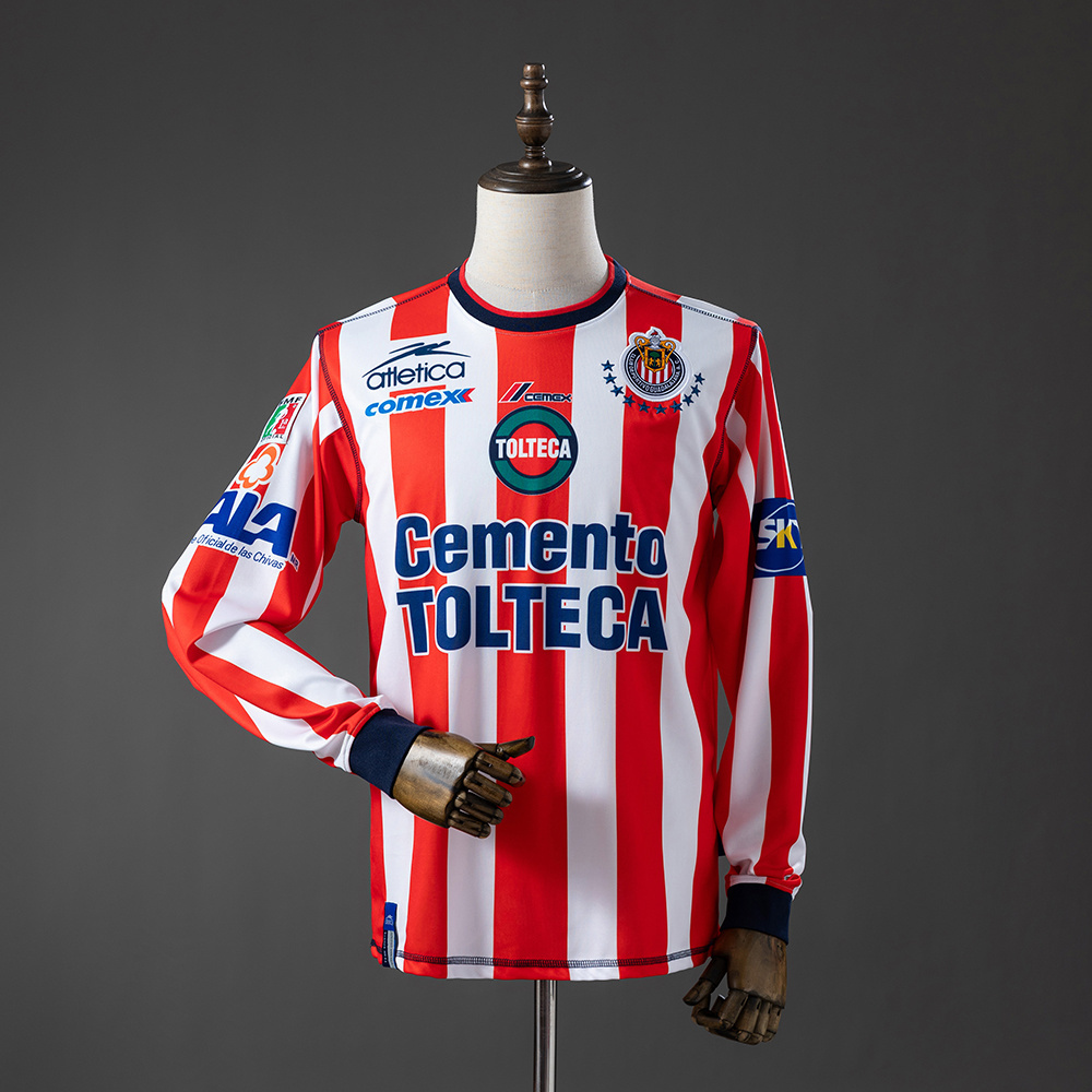 Mens Chivas De Guadalajara Retro Long Sleeve Home Jersey 2002/03 Mens Chivas De Guadalajara Retro Long Sleeve Home Jersey 2002/03 striped front view