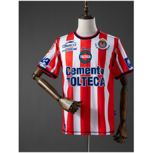 Mens Chivas De Guadalajara Retro Home Jersey 2002/03 Mens Chivas De Guadalajara Retro Home Jersey 2002/03 front view red white stripes