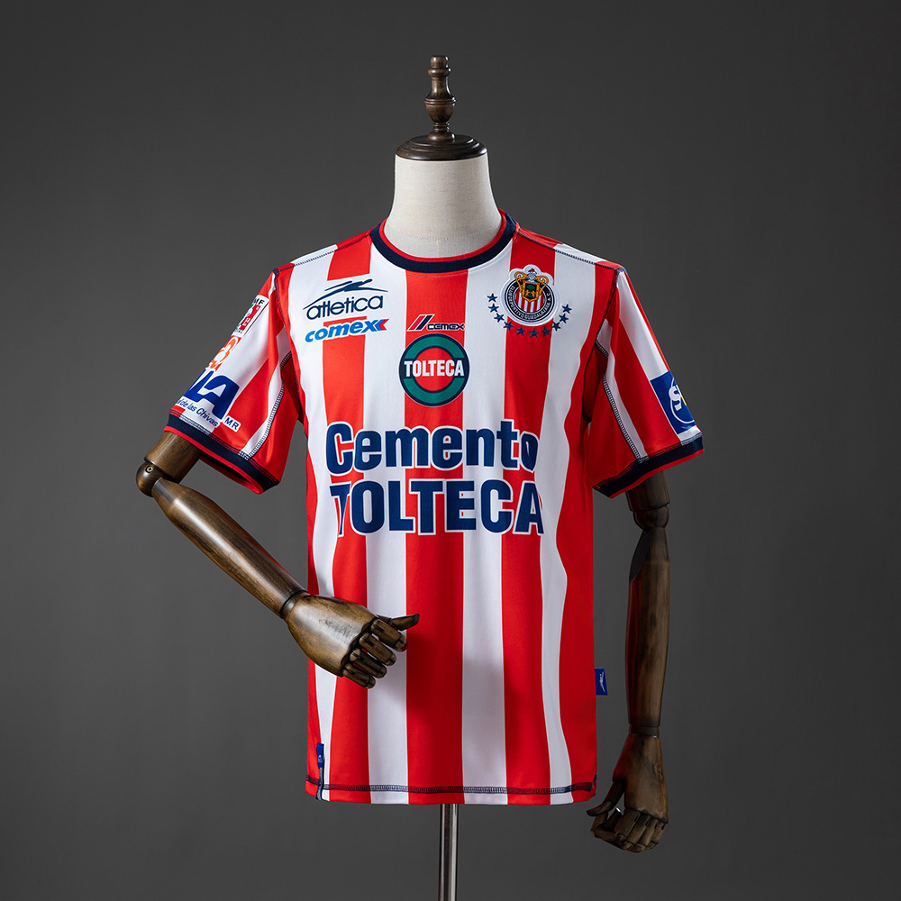 Mens Chivas De Guadalajara Retro Home Jersey 2002/03 Mens Chivas De Guadalajara Retro Home Jersey 2002/03 front view red white stripes