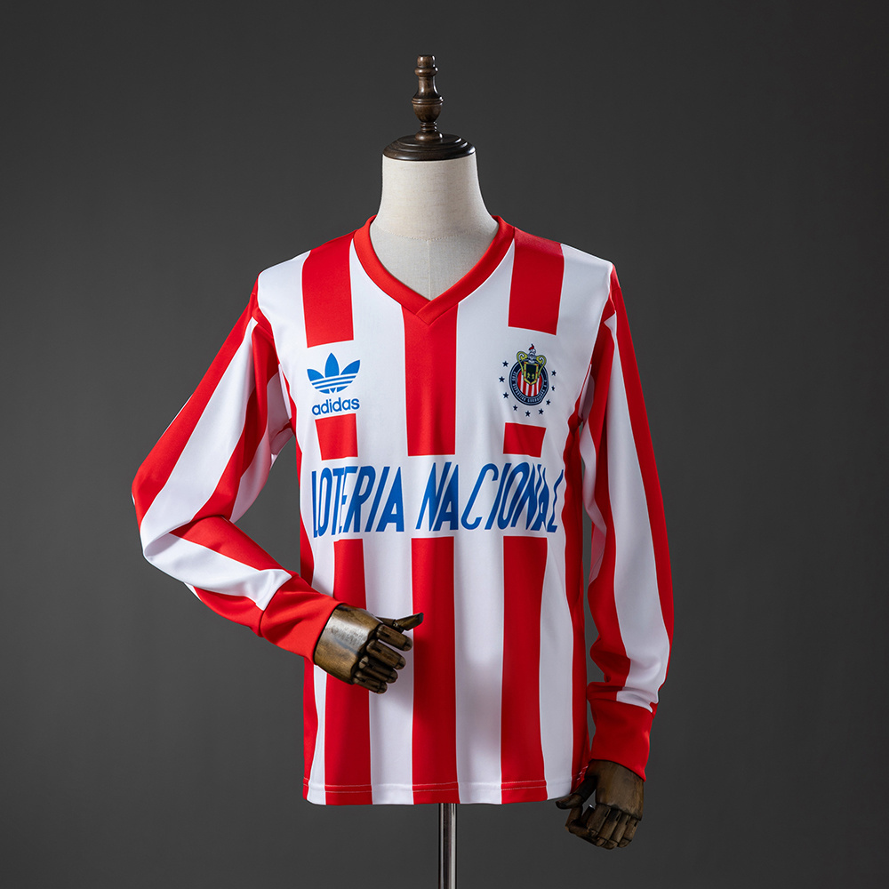Mens Chivas De Guadalajara Retro Long Sleeve Home Jersey 1991/92 Mens Chivas De Guadalajara Retro Long Sleeve Home Jersey 1991/92 striped front view