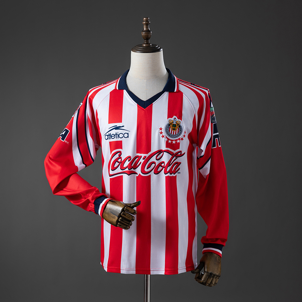 Mens Chivas De Guadalajara Retro Long Sleeve Home Jersey 1998/99 Mens Chivas De Guadalajara Retro Long Sleeve Home Jersey 1998/99 front view striped