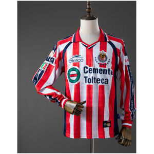 Mens Chivas De Guadalajara Retro Long Sleeve Home Jersey 1999/00 striped front view