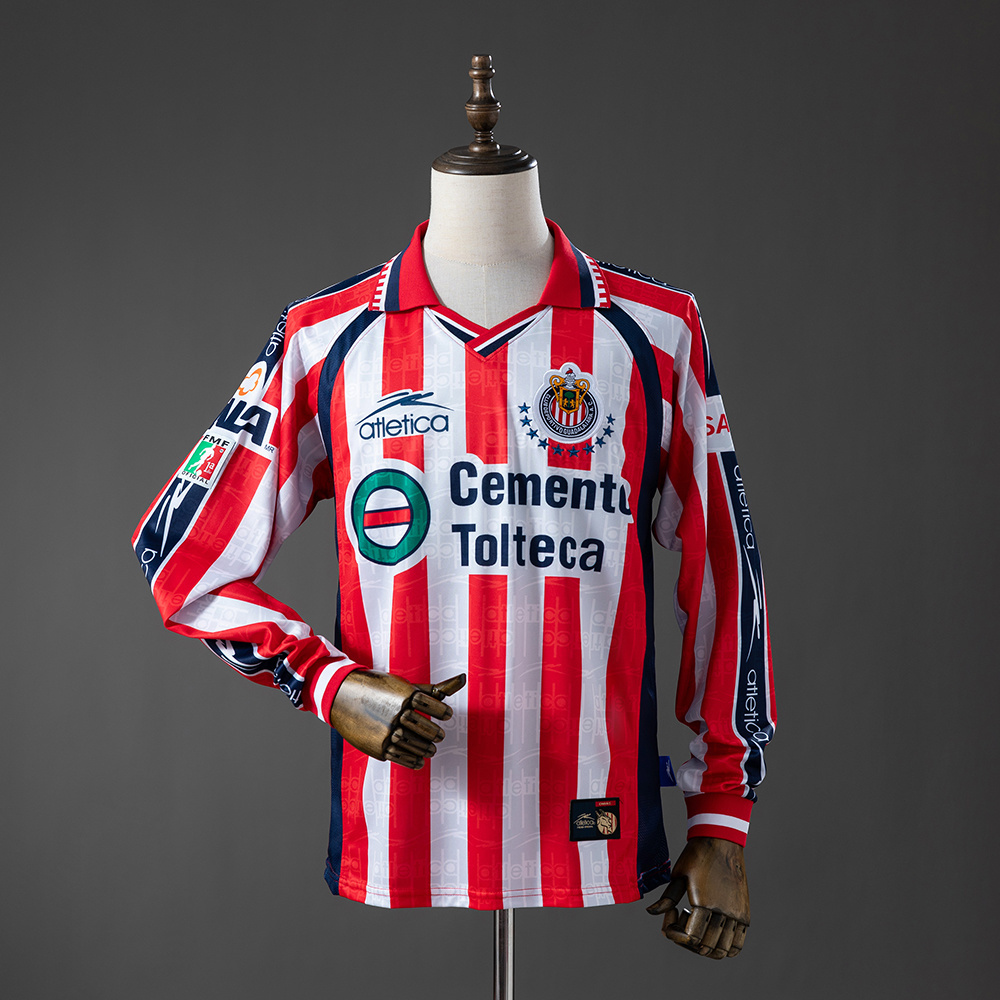 Mens Chivas De Guadalajara Retro Long Sleeve Home Jersey 1999/00 Mens Chivas De Guadalajara Retro Long Sleeve Home Jersey 1999/00 striped front view