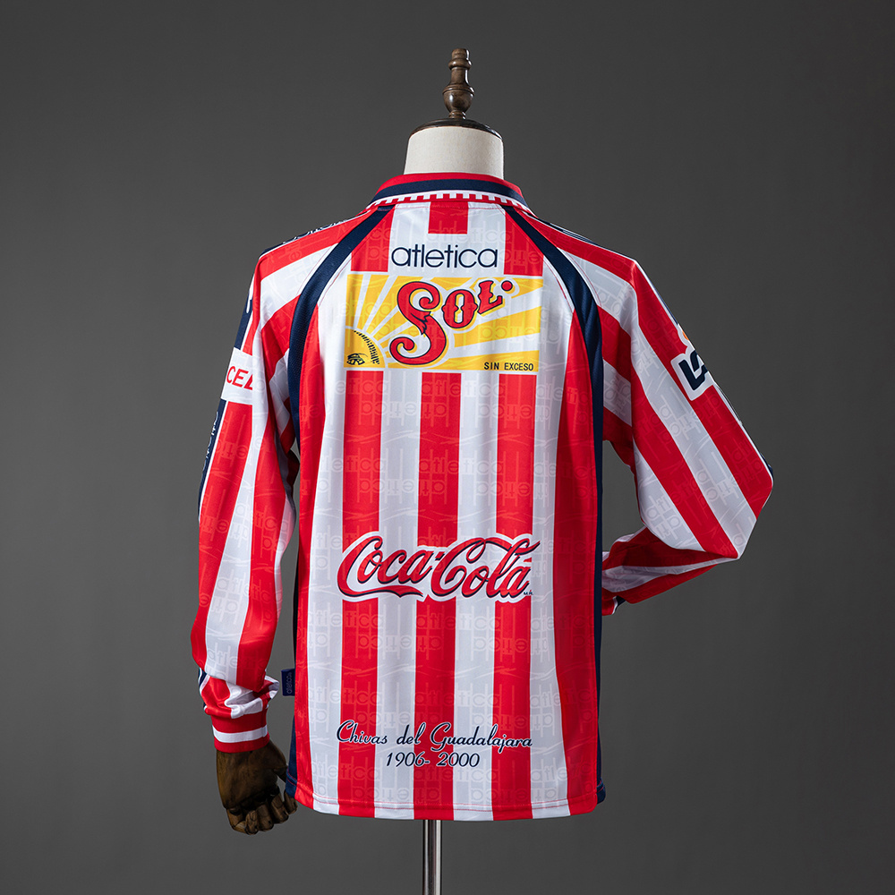Mens Chivas De Guadalajara Retro Long Sleeve Home Jersey 1999/00 Mens Chivas De Guadalajara Retro Long Sleeve Home Jersey 1999/00 rear view showing matching team styling