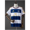 Front view of the Mens Hamburger SV Special Edition Jersey 2025/26 in white and navy hoops with gold accents and crest