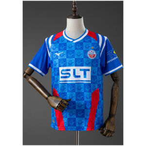 Mens FC Hansa Rostock Home Jersey 2025/26 front view with blue checkered Kogge pattern and red accents