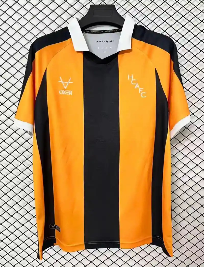 Mens Hull City Home Jersey 2026/27 Mens Hull City orange home jersey 2026/27 front view with black central stripe