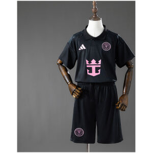 Kids Inter Miami Away Kit 2026/27 front view of black jersey and shorts