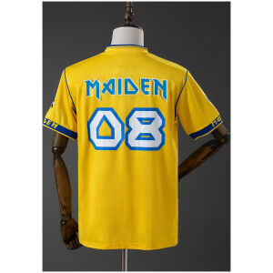 Mens West Ham United Yellow x Iron Maiden Retro Collaboration Jersey 2008 rear view showing authentic team styling
