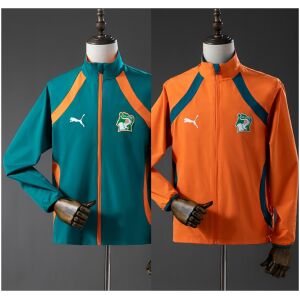 Mens Ivory Reversible Jacket Green Windbreaker 2026 Green and orange reversible jacket with Ivory Coast elephant crest, front view