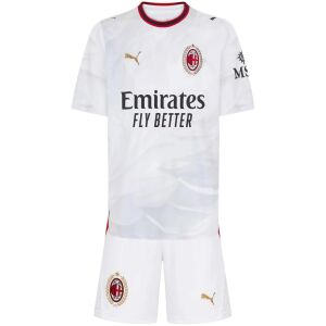 White AC Milan away shirt and shorts with red-trimmed collar front view