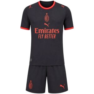 Black AC Milan kids Third shirt with red trim and centre crest front view