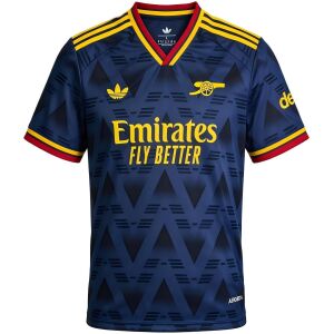 Navy Arsenal away jersey with V-neck trim and yellow cannon crest front view