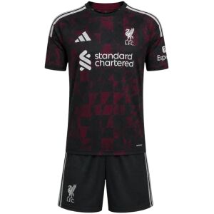 Kids Liverpool Third Jersey Kit 2026/27 maroon black patterned shirt and shorts front view