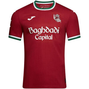 Deep red Real Sociedad third jersey with white and green collar trim front view