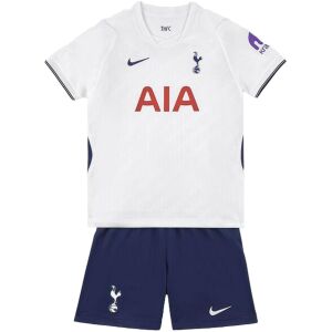 Kids Tottenham Hotspur home kit with white shirt and navy shorts front view