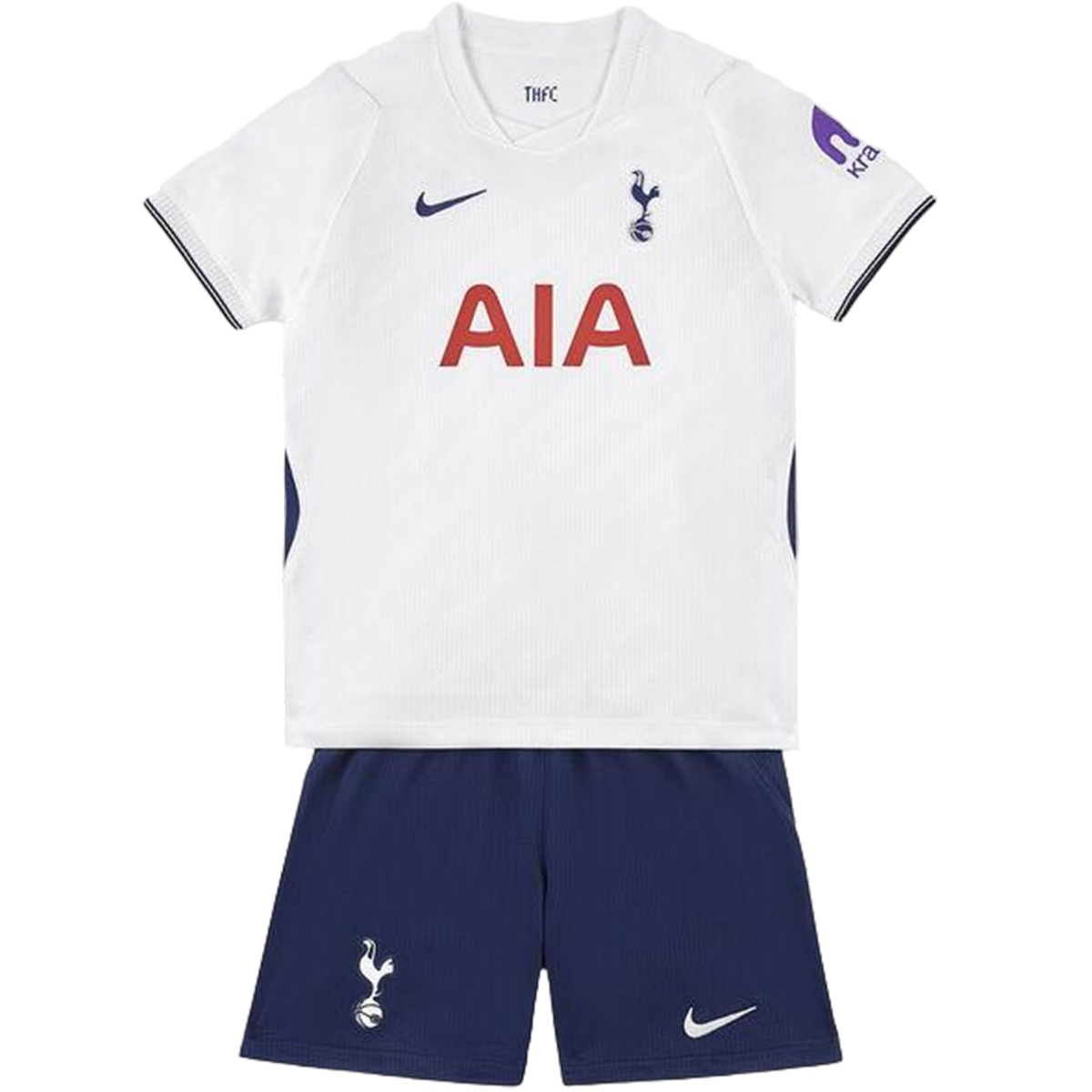 Kids Tottenham Hotspur Home Jersey Kit 2026/27 Kids Tottenham Hotspur home kit with white shirt and navy shorts front view