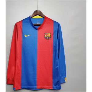 Mens Barcelona Retro Long Sleeve Home Jersey 2006/07 front view in Blaugrana stripes with embroidered club crest