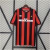 Mens AC Milan Retro Home Jersey 1990/91 front view in red and black stripes featuring Mediolanum sponsor