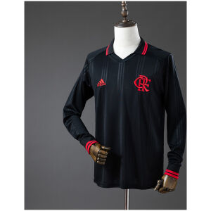 Mens Flamengo Black Classic Edition Retro Long Sleeve Jersey 2019/20 front view in black with red CRF crest