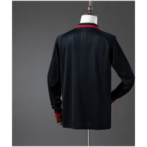 Mens Flamengo Black Classic Edition Retro Long Sleeve Jersey 2019/20 rear view showing tonal stripes and long sleeves