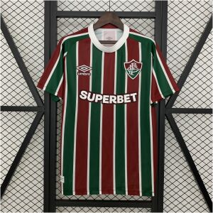 Mens Fluminense Home Jersey 2025/26 front view in garnet and green tricolor stripes with Superbet sponsor