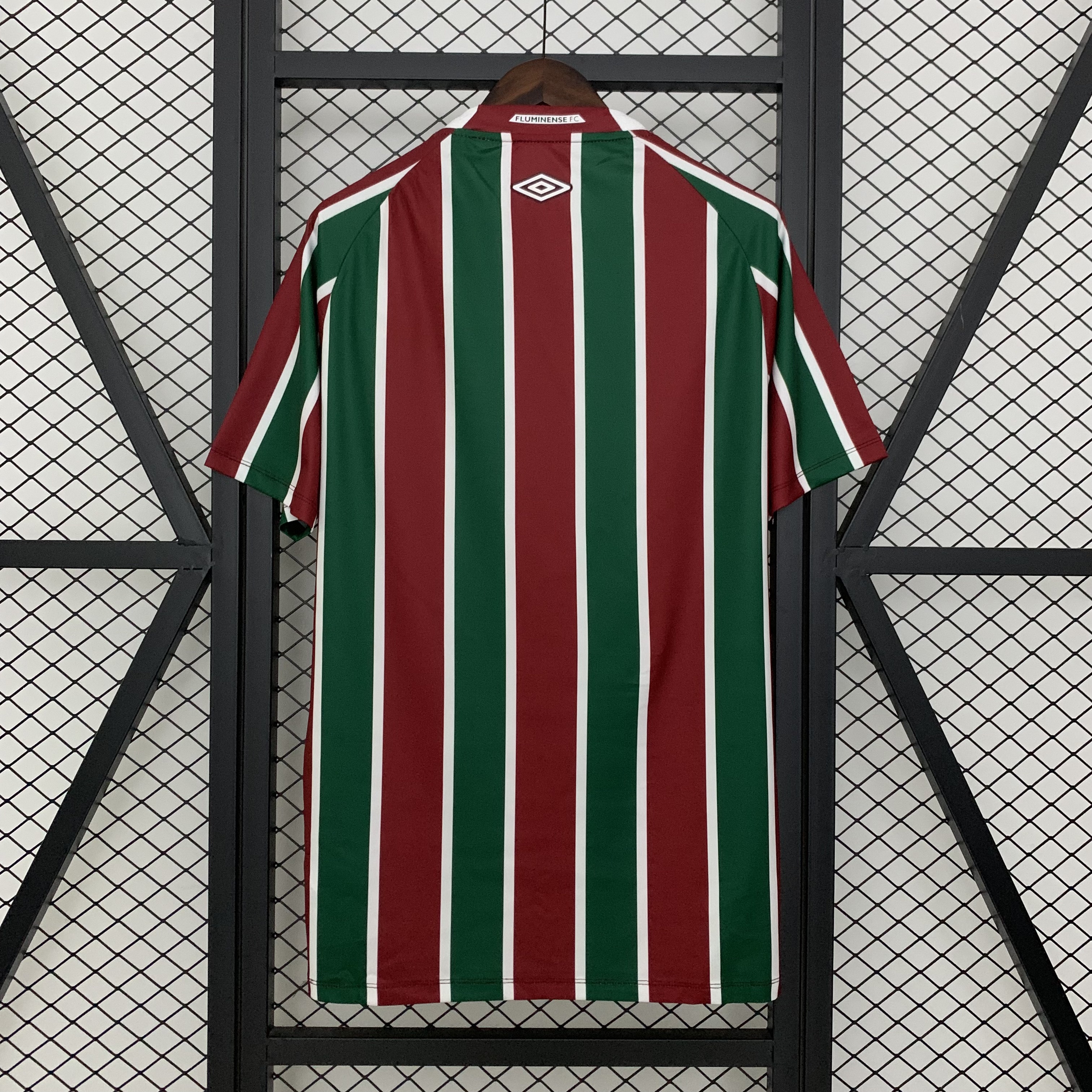 Mens Fluminense Home Jersey 2025/26 Mens Fluminense Home Jersey 2025/26 rear view showing continuous vertical stripes and Umbro back logo