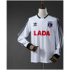 Mens Colo Colo Long Sleeve Home Jersey 1991/92 front view in white with red LADA sponsor and black stripes