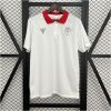 Mens Osasuna White Polo 2025/26 front view in white featuring red polo collar and silver Osasuna crest