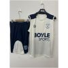 Mens West Ham United beige Training Kit Singlet Kits Kit 2025/26 flat lay showing beige sleeveless top and navy shorts