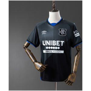 Mens Rangers Third Jersey 2025/26 front view in charcoal black with blue trim and UNIBET sponsor