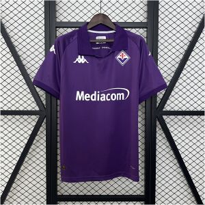 Mens Fiorentina Home Jersey 2024/25 purple shirt front view with diamond Giglio crest and Mediacom sponsor