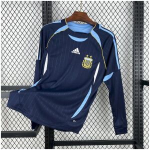 Mens World Cup Argentina Retro Long Sleeve Away Jersey 2006 Mens World Cup Argentina Retro Long Sleeve Away Jersey 2006 navy blue shirt front view with Teamgeist panels and two-star AFA crest