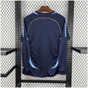 Mens World Cup Argentina Retro Long Sleeve Away Jersey 2006 navy blue shirt rear view with tonal pinstripes and gold back yoke piping